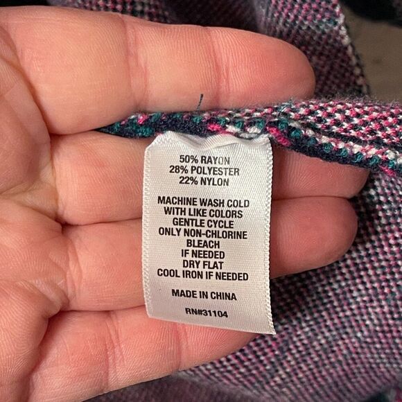 Crown & Ivy Open Front Cardigan Plaid Green & Pink Plaid Large - Picture 6 of 9